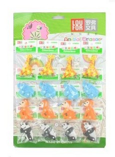 Gomas de Borrar de Animales en Tarjeta (16 uds.)