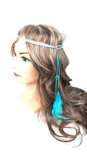 Diadema elástica con plumas Turquesa (1 ud)