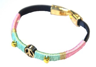 Pulsera Estilo Ibiza con S&iacute;mbolo de la Paz Rosa/Menta (1 ud)