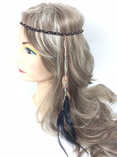 Diadema trenzada con plumas negra (1 ud)