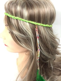 Diadema trenzada estilo Ibiza con plumas - Verde (1 ud)