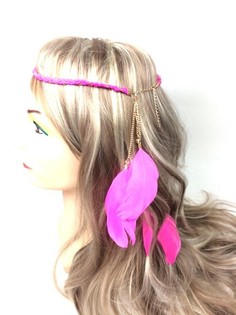 Diadema trenzada con plumas fucsia (1 ud.)