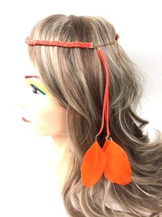 Diadema trenzada con plumas Naranja (1 ud)