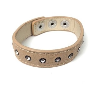 Pulsera Estilo Ibiza Aspecto Cuero Crema con Estr&aacute;s (1 ud)