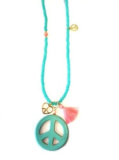 Collar Turquesa Estilo Ibiza con S&iacute;mbolo de la Paz (1 ud.)