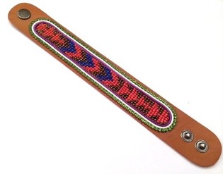 Pulsera de cuero azteca strass azul (1 ud)
