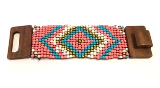 Pulsera Azteca con Cierre de Madera Azul/Rosa (1 ud)