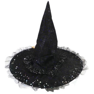 SOMBRERO DE BRUJA DE LUJO CON FLECOS Y LENTEJUELAS (6 uds.)