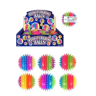 PELOTAS SALTARINAS GRANDES N&Eacute;ON SPIKEY LUMINOSAS, 7,5 cm. EN EXPOSITOR (12 ud.)