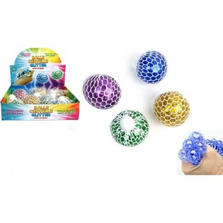 PELOTA SQUISHY &ndash; MIX COLORES PURPURINA EN EXPOSITOR (12 ud.)