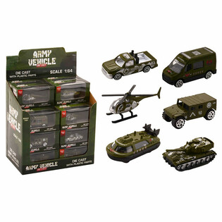 Veh&iacute;culos Militares de Juguete Die Cast Mix, Escala 1:64 en Display (24 uds)