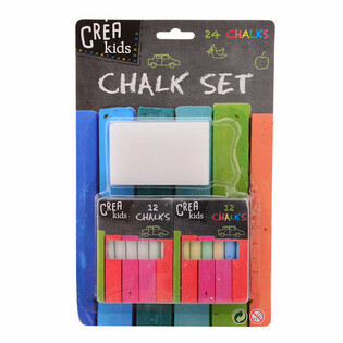 SET DE TIZAS PARA PIZARRA - INCL. 12x TIZAS DE COLORES Y 12x BLANCAS + ESPONJA (6 uds)