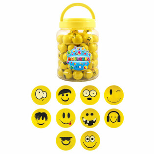Pelotas Saltarinas Smiley Funny Faces &Oslash;3,3cm en Bote (72 uds.)