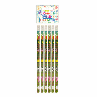 Set de 6 L&aacute;pices y Borradores de Animales de la Granja - Expositor (24 Sets)