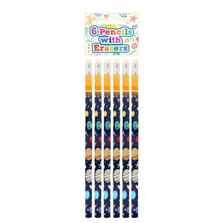 Set de L&aacute;pices y Gomas Espacio (6 piezas) - Expositor (24 sets)