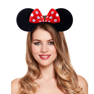 DIADEMA OREJAS DE RAT&Oacute;N CON LAZO ROJO Y BLANCO (50 uds.)
